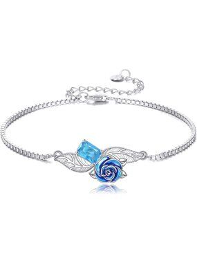 Aquamarine Birthstone Bracelet with Blue Flower Design | 925 Sterling Silver